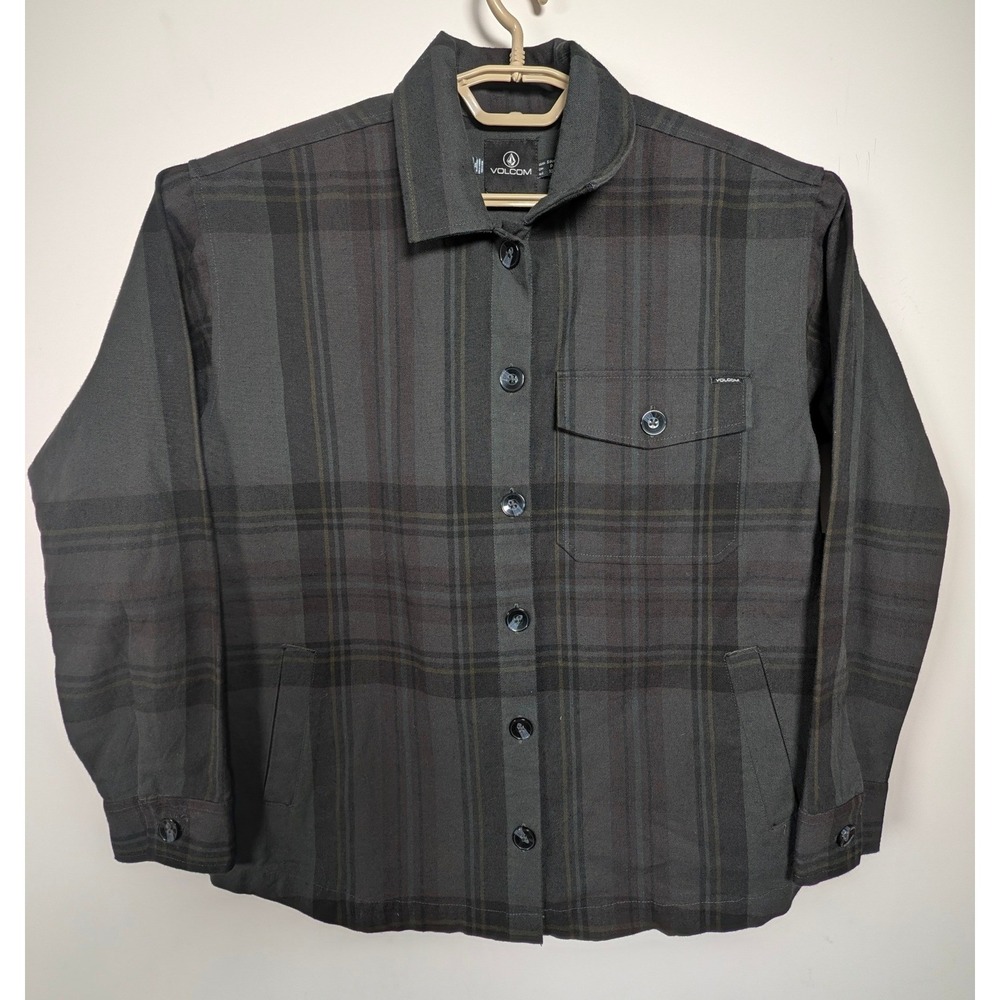 Volcom Mens shacket S Sound Trip Cotton Plaid Grey Green NWT B1542101
